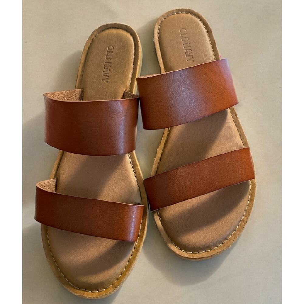 Old Navy Women's Brown Size 7 Double Strap Faux Leather Sandal